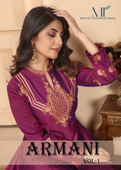 MOKSH ARMANI VOL-01 51061 TO 51064 DESIGNER SILK GOWN WHOLESALER IN INDIA